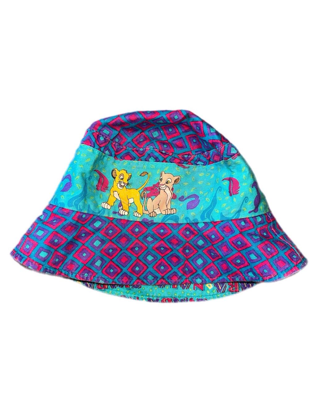 Vintage 90s Disney The Lion King Simba Nala Bucket Hat Geometric Print 3-6 Years